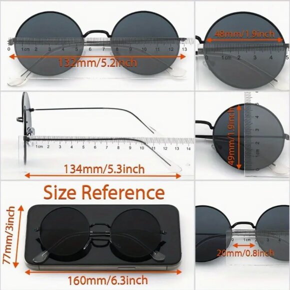 NEW Round Frame Sunglasses, Gold Frame/Blue Gradient Lens, SINGLE PAIR - Picture 3 of 7